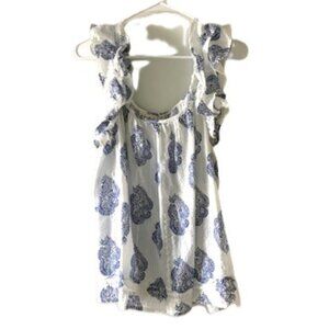 Wonderly Blue and White All-Cotton Sleeveless Ruffle Shirt